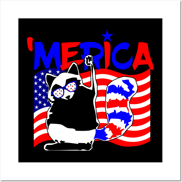 4th of July 'Merica Funny Raccoon Wall Art by Mandz11